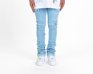 Pheelings MY PLEASURE CARGO FLARE STACK DENIM (SKY BLUE)
