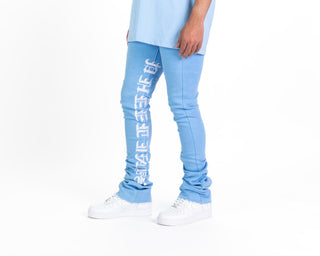 Pheelings AGAINST ALL ODDS FLARE STACK DENIM  (CYAN BLUE/WHITE)
