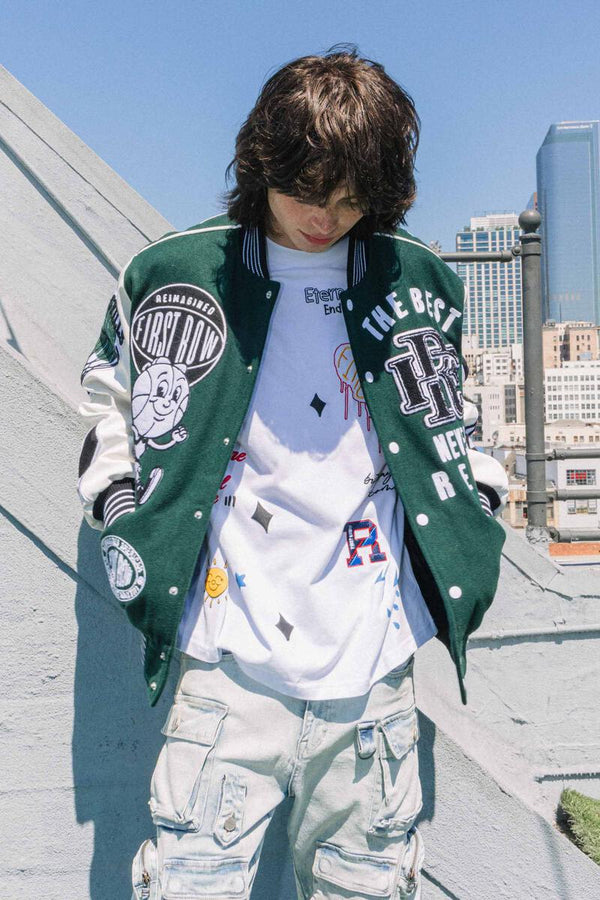 FIRST ROW DENIM THE BEST NEVER REST CHAMPIONSHIP VARSITY JACKET (Forest Green)