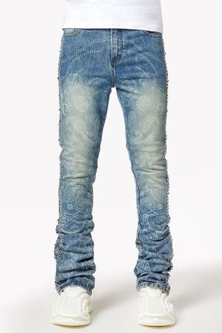GUAPI Aqua Blue Rivets Stacked Denim (Aqua Blue)