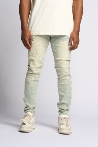 PHEELINGS LOVE IS PAIN EMBOSSED SKINNY DENIM (LIGHT BLUE/SAND)