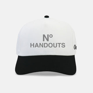 Outrnk No Handouts Puff Embroidered Snapback (WHITE/BLACK)