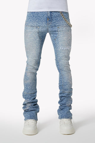 GUAPI Aqua Blue Calligraphy Denim