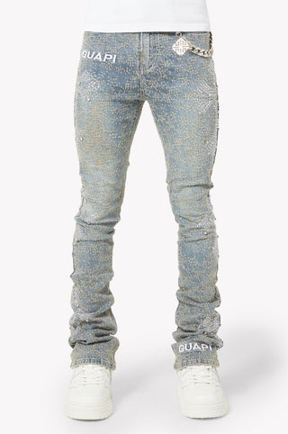 GUAPI Vintage Blue Distressed Cross Denim