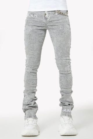 GUAPI Smoke Grey Distressed Cross Denim