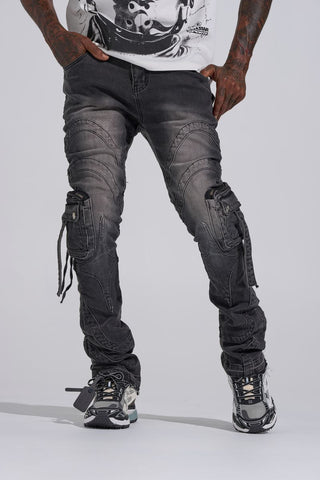 PHEELINGS "SHOOT FOR THE STARS" STACK CARGO DENIM (BLACK WASH)
