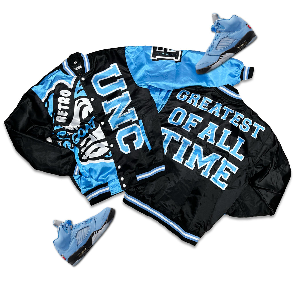 RETRO LABEL UNC GOAT Satin JACKET (RETRO 5 UNC UNIVERSITY BLUE) â The Shop 147