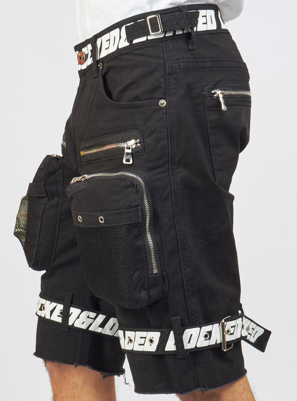 Locked & Loaded Twill Shorts (Black/White)