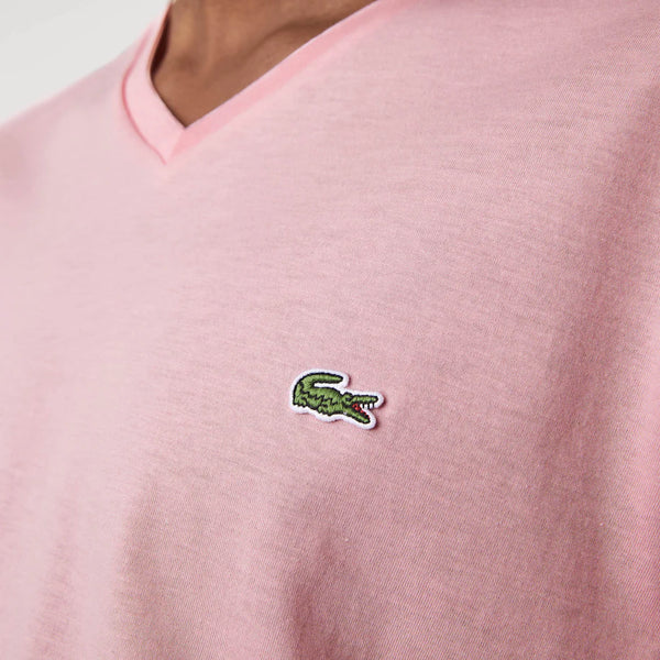Lacoste Men's V-neck Pima Cotton Jersey T-shirt (PINK)