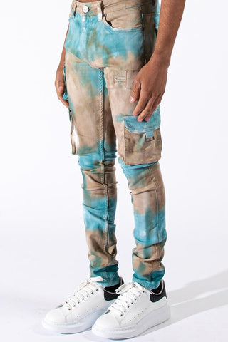 Serenede Aquarius Rule Cargo Jeans (Aqua Tie Dye)