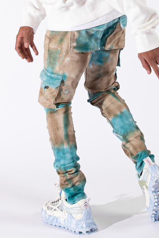 Serenede Aquarius Rule Cargo Jeans (Aqua Tie Dye)