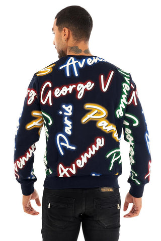 George V Paris GVP All over Logo Crewneck (Navy/Multi)