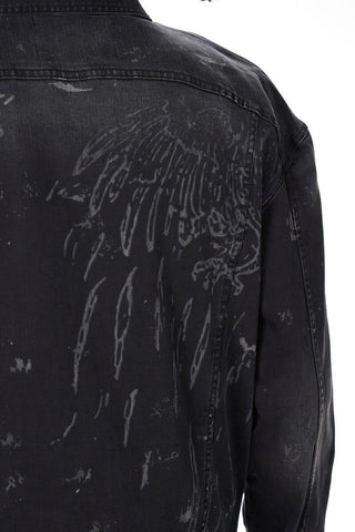 Dead Than Cool Wing Print Denim Jacket (Black)
