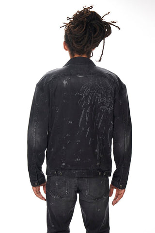 Dead Than Cool Wing Print Denim Jacket (Black)