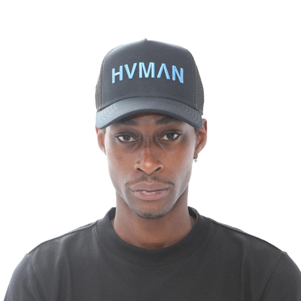 HVMAN BY CULT HVMAN MESH TRUCKER CAP (BLACK/INDIGO BUNTING)