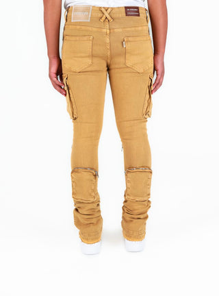 Pheelings NEVER LOOK BACK CARGO FLARE STACK DENIM (DARK KHAKI)