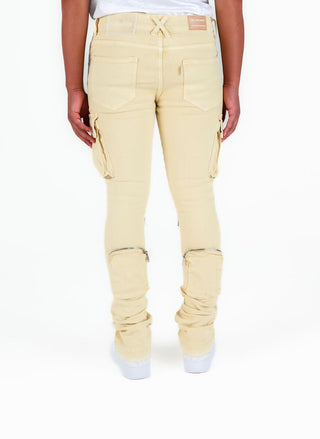 Pheelings NEVER LOOK BACK CARGO FLARE STACK DENIM (CREAM)