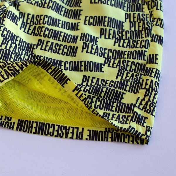 Please Come Home Scatter Logo Nylon Short (Neon Yellow)