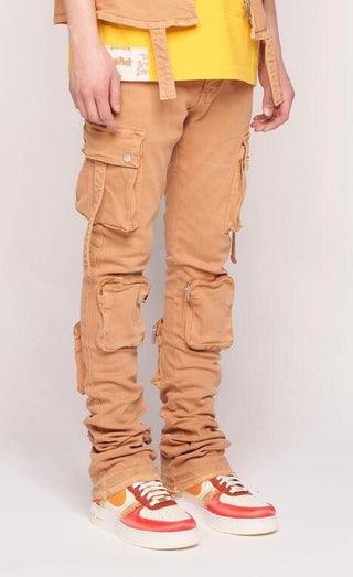 Pheelings NEVER LOOK BACK CARGO FLARE STACK DENIM (LIGHT KHAKI)