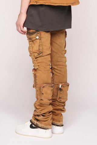 Pheelings NEVER LOOK BACK CARGO FLARE STACK DENIM (DARK RUST KHAKI)