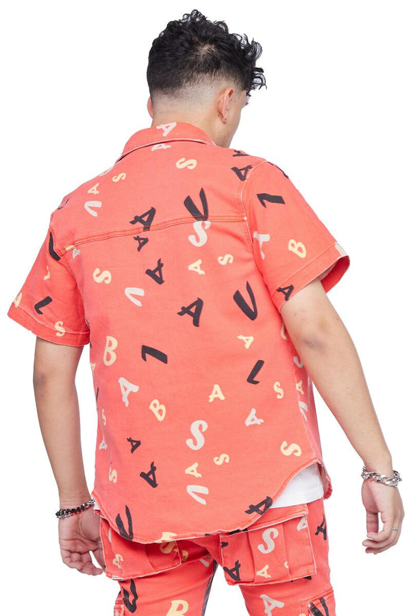 Valabasas WOVEN PUZZLE BUTTON UP (RED V CAMO)