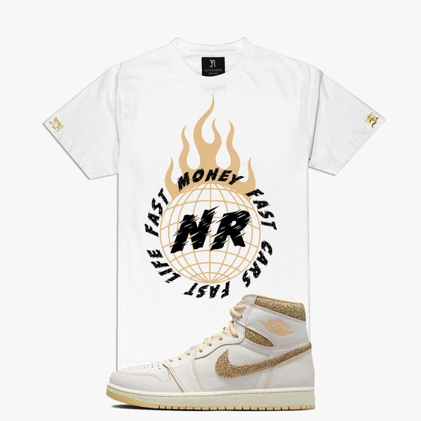 November Reine FAST CARS AND FAST MONEY TEE (WHITE/TAN)