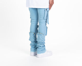 Pheelings NEVER LOOK BACK CARGO FLARE STACK DENIM (SKY BLUE)