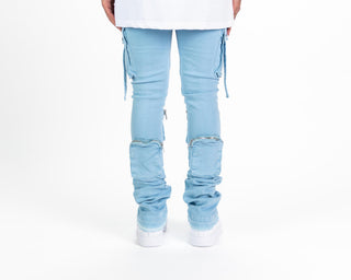 Pheelings NEVER LOOK BACK CARGO FLARE STACK DENIM (SKY BLUE)