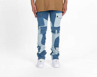 Pheelings MY PLEASURE CARGO FLARE STACK DENIM (LIGHT/MEDIUM BLUE)