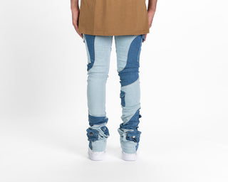 Pheelings MY PLEASURE CARGO FLARE STACK DENIM (LIGHT/MEDIUM BLUE)