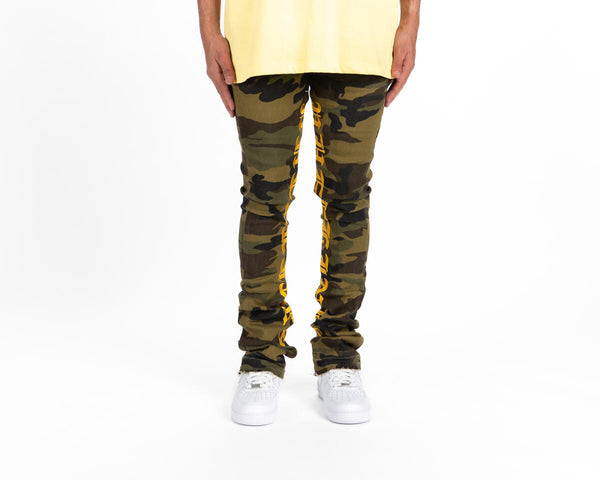 Pheelings AGAINST ALL ODDS FLARE STACK DENIM  (CAMO/YELLOW)