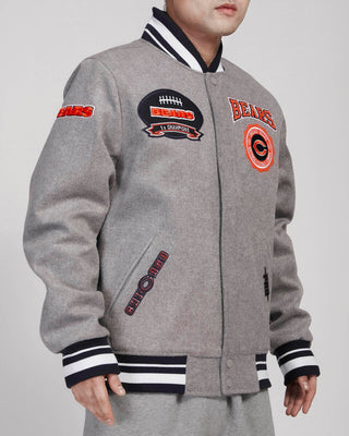 PRO STANDARD CHICAGO BEARS CREST EMBLEM WOOL VARSITY JACKET (HEATHER GREY/MIDNIGHT NAVY)