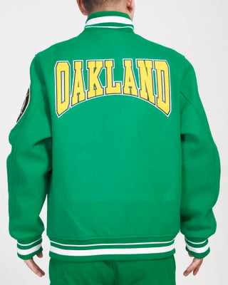 PRO STANDARD OAKLAND ATHLETICS CREST EMBLEM RIB WOOL VARSITY JACKET (KELLY GREEN)