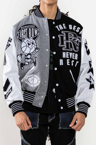 FIRST ROW DENIM THE BEST NEVER REST CHAMPIONSHIP VARSITY JACKET (BLACK)