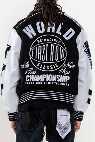 FIRST ROW DENIM THE BEST NEVER REST CHAMPIONSHIP VARSITY JACKET (BLACK)