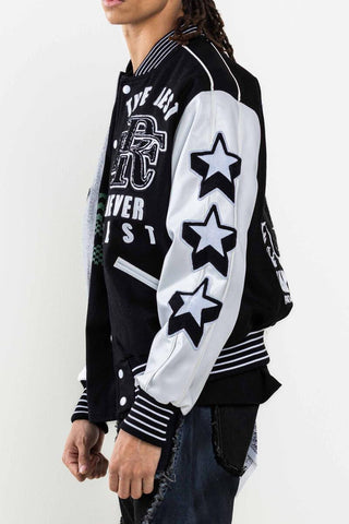 FIRST ROW DENIM THE BEST NEVER REST CHAMPIONSHIP VARSITY JACKET (BLACK)