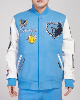 PRO STANDARD MEMPHIS GRIZZLIES ANIMAL PRINT WOOL VARSITY JACKET (UNIVERSITY BLUE/WHITE)