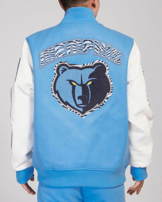 PRO STANDARD MEMPHIS GRIZZLIES ANIMAL PRINT WOOL VARSITY JACKET (UNIVERSITY BLUE/WHITE)