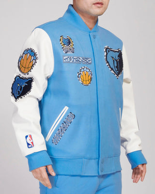 PRO STANDARD MEMPHIS GRIZZLIES ANIMAL PRINT WOOL VARSITY JACKET (UNIVERSITY BLUE/WHITE)