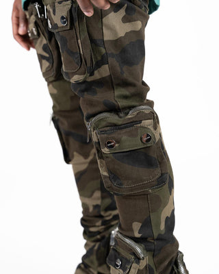 Pheelings JOURNEY TO GREATNESS CARGO FLARE STACK DENIM (CAMO GREEN)