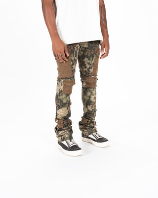 Pheelings MY PLEASURE CARGO FLARE STACK DENIM (CAMO/BROWN)