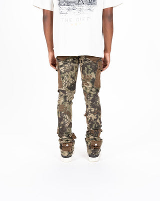 Pheelings MY PLEASURE CARGO FLARE STACK DENIM (CAMO/BROWN)