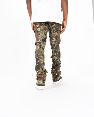 Pheelings MY PLEASURE CARGO FLARE STACK DENIM (CAMO/BROWN)