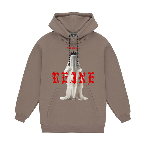 November Reine QUEEN OF THE DAMNED HEAVYWEIGHT CHAIN HOODIE (TAUPE AND RED)