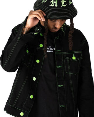 PHEELINGS DEFYING ODDS DENIM JACKET (JET BLACK/LIME GREEN)