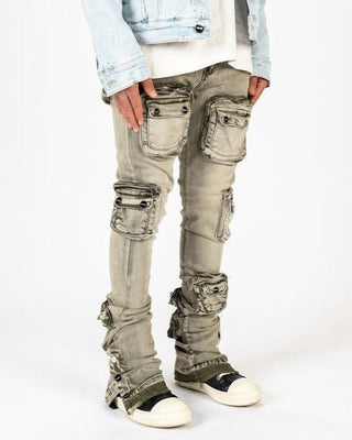 PHEELINGS JOURNEY TO GREATNESS FLARE STACK DENIM (OLIVE/SAND)