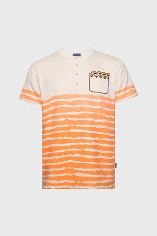 THC Striped Waves Henley Pocket Tee (Citrus Orange)