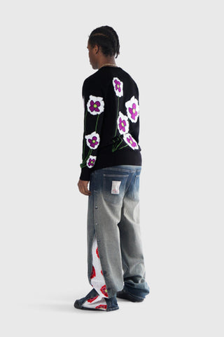 THC Opium Poppy Flower Knit Sweater (Black)