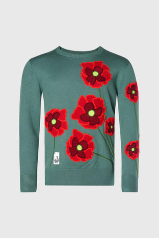 THC Opium Poppy Flower Knit Sweater (Basil Green)