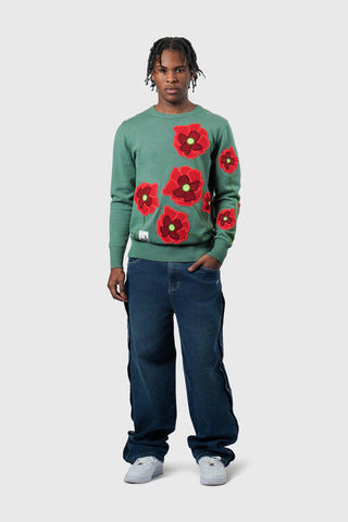 THC Opium Poppy Flower Knit Sweater (Basil Green)